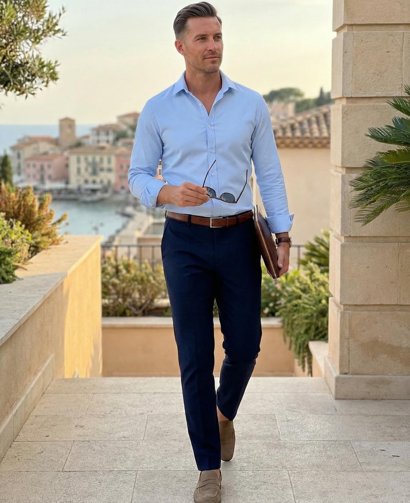 Beninos Men's Dress Shirts Solid Long Sleeve Texture Formal Shirt Business Casual Button Down Shirts (C455 Light Blue, L) - Image 2